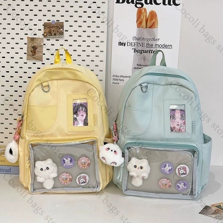 Canvas Backpack Casual - حقيبة ظهر بلون واحد بألوان الحلوى،