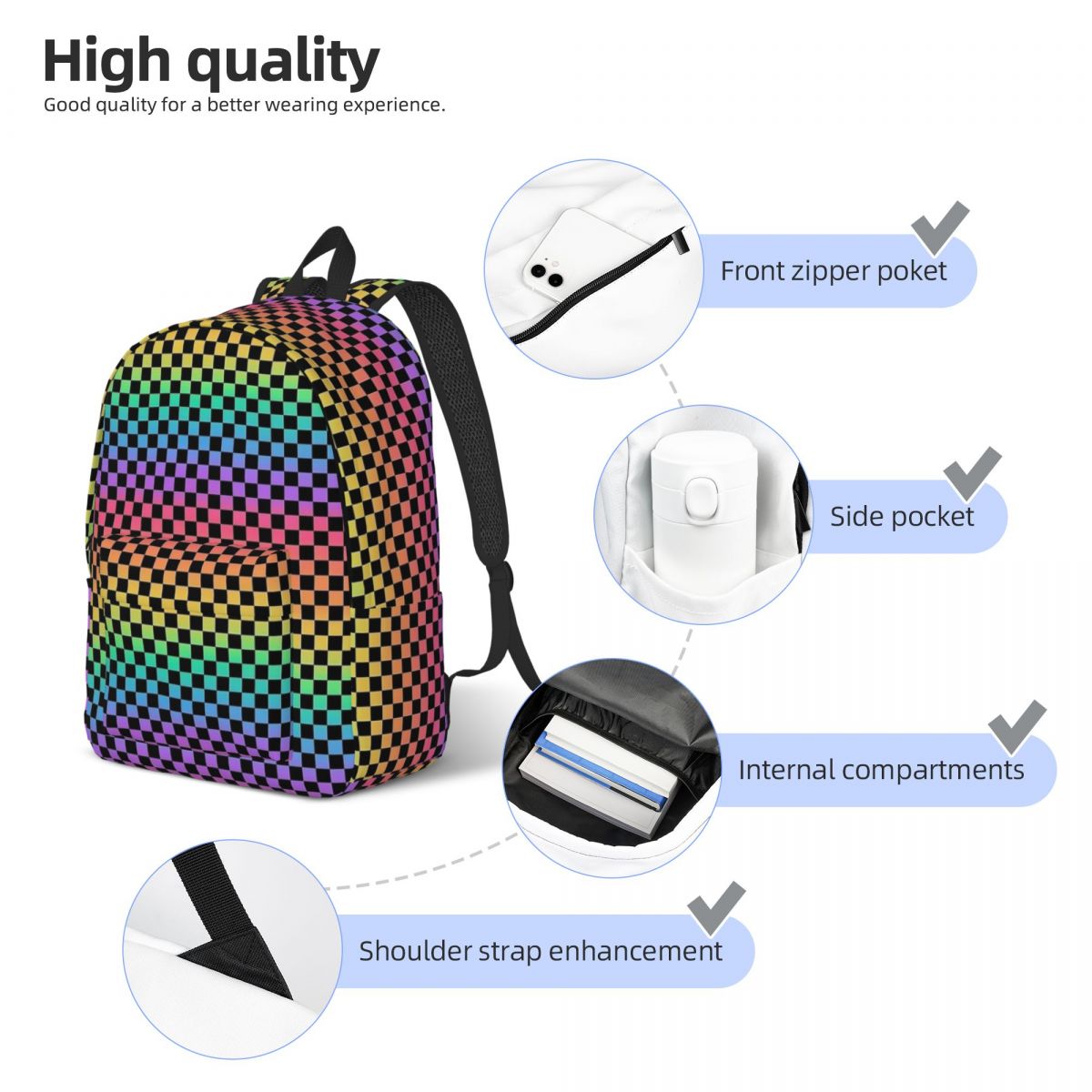 حقيبة ظهر بألوان قوس قزح وسودا - مراجعة Canvas Backpack Casual وسعره